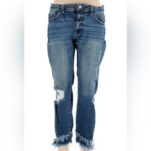 KanCan Jeans Frayed Fringe Fringed Hem Cropped Skinny Boyfriend Jean 30 Size 13